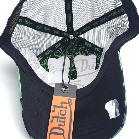 Von Dutch CITY OF ANGELS GREEN Flames Embroidered TRUCKER Hat Brand New - Picture 10 of 12